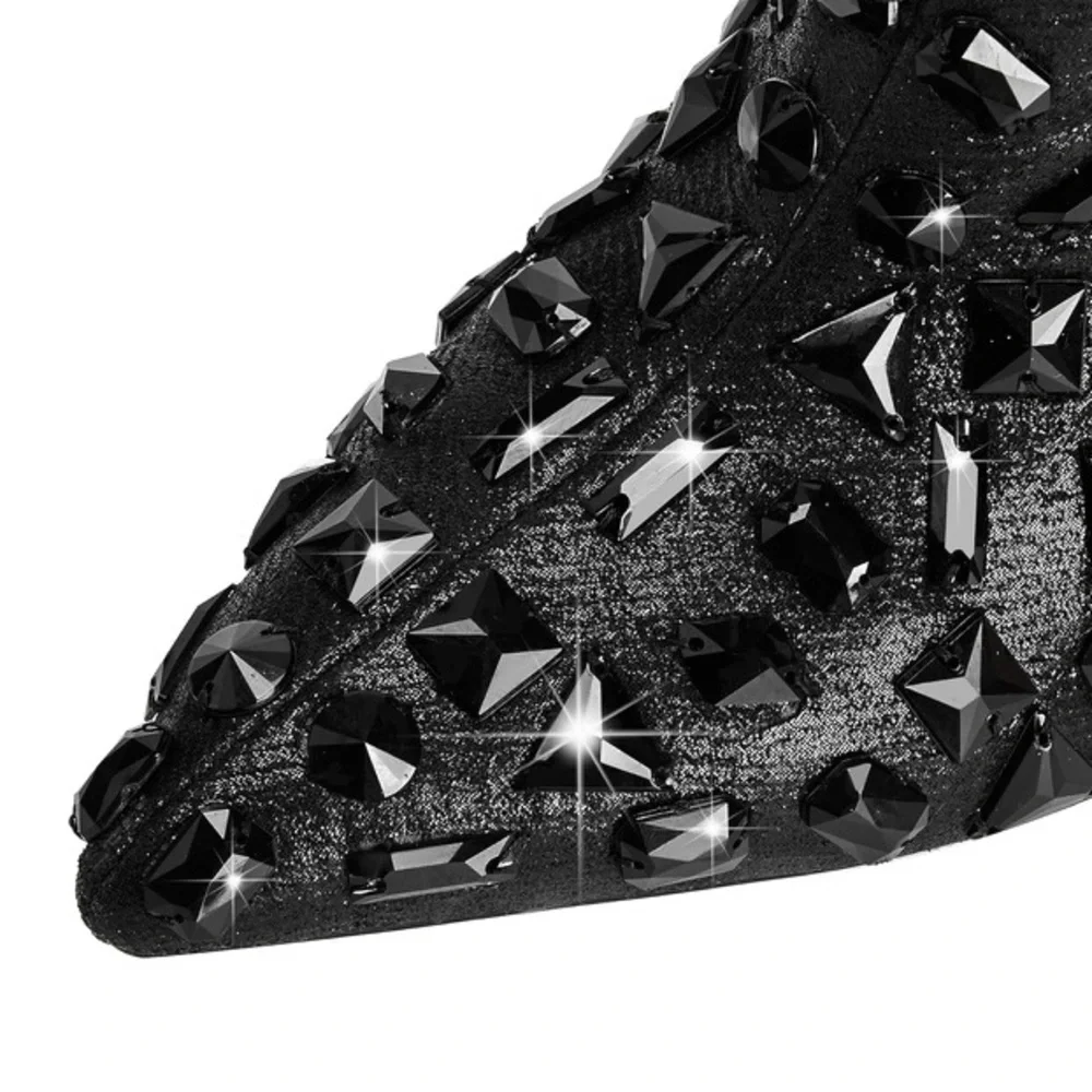 NWT Gorgeous Black Rhinestone Ankle Boots with pointed toe in Size 8.5 and 9.5 - Picture 4 of 7